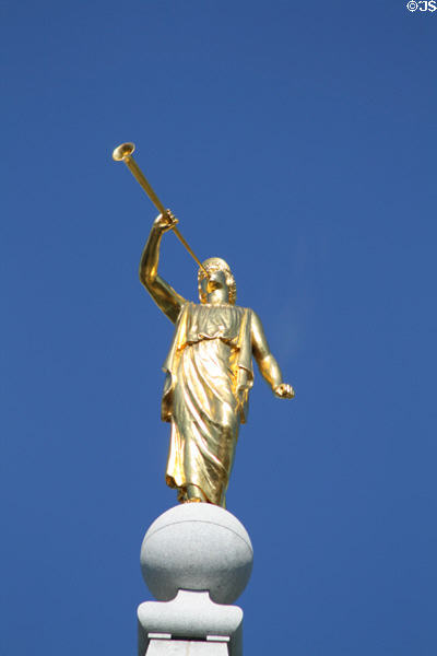 Archangel Gabriel golden statue atop Mormon Temple. Salt Lake City, UT.