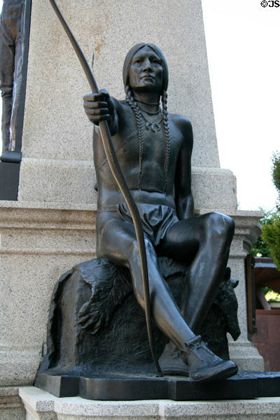 Sculpture of native American with bow & arrows on Brigham Young monument. Salt Lake City, UT.