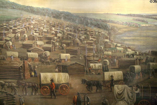 Painting of 1846 winter quarters on migration west by Carl Christian Anton Christensen at Mormon Museum. Salt Lake City, UT.