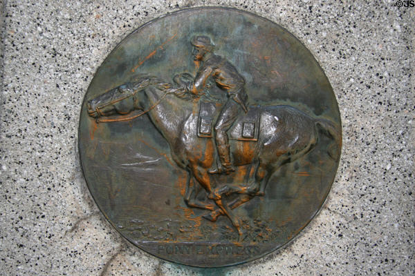 Pony Express rider bronze plaque by A. Phimister Proctor on S. Main Street where Pony Express Station once stood. Salt Lake City, UT.