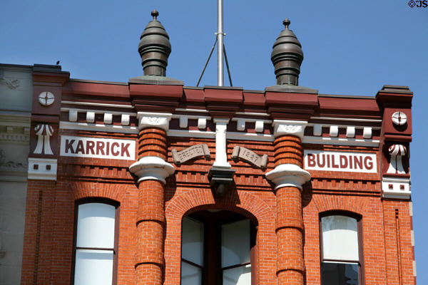 Galvanized iron cornices of Karrick Building by architect who later designed Utah state capital. Salt Lake City, UT.