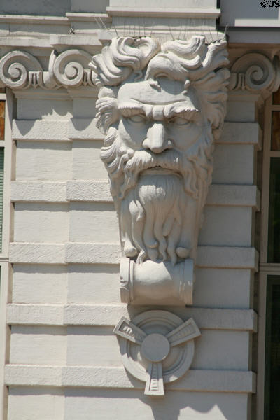Bearded face on facade of Orpheum Theatre. Salt Lake City, UT.