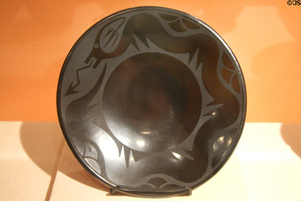San Ildefonso, NM Pueblo pottery plate by Maria Montoya Martinez & Popovi Da at Utah Museum of Fine Art. Salt Lake City, UT.