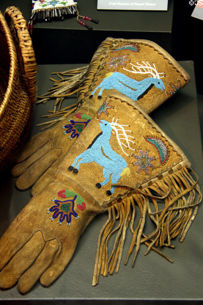 Ute beaded gauntlet gloves (early 1900s) at Utah Museum of Natural History. Salt Lake City, UT.