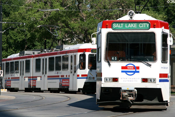 UTA Trax streetcar in downtown Salt Lake City. Lehi, UT.