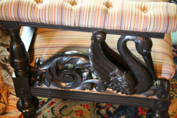 Carved pelican arms of chair in Hunter House museum. Norfolk, VA.
