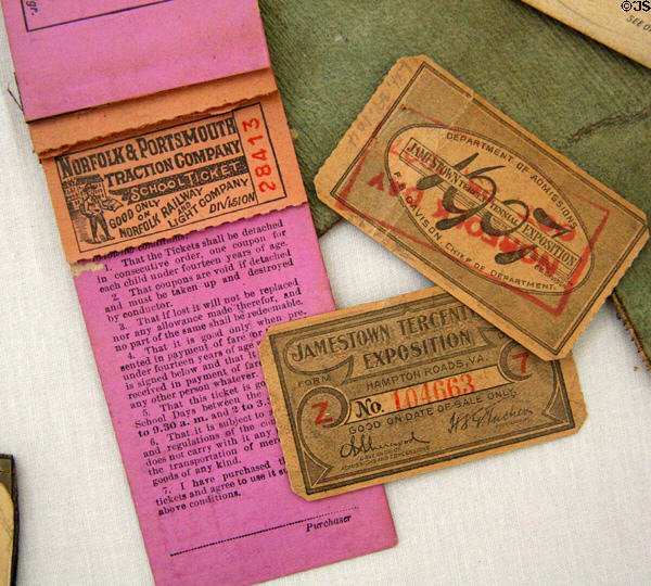 Admission tickets for Jamestown Exposition (1907) at Moses Myers House museum. Norfolk, VA.