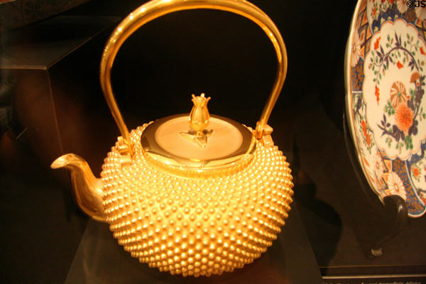 Japanese gold tea pot (1963) gift to MacArthur at Douglas MacArthur Memorial. Norfolk, VA.