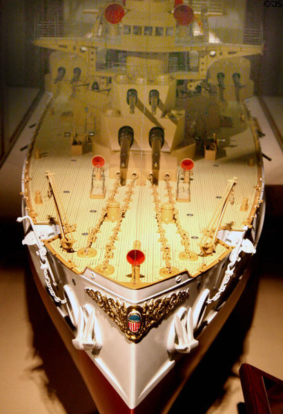 Model of USS Virginia Battleship (1906-23) from Hampton Roads Naval Museum at Nauticus. Norfolk, VA.