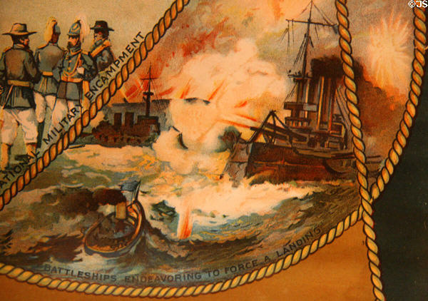 Battleship landings detail on Jamestown Exposition (1907) poster at Hampton Roads Naval Museum. Norfolk, VA.