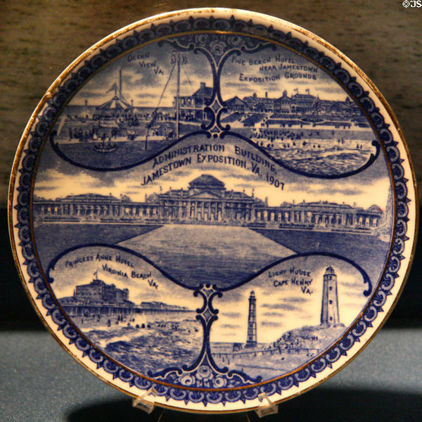 Jamestown Exposition of 1907 souvenir plate with administration building from Hampton Roads Naval Museum at Nauticus at Hampton Roads Naval Museum. Norfolk, VA.