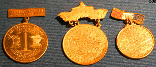 Jamestown Exposition (1907) souvenir pins at Hampton Roads Naval Museum. Norfolk, VA.
