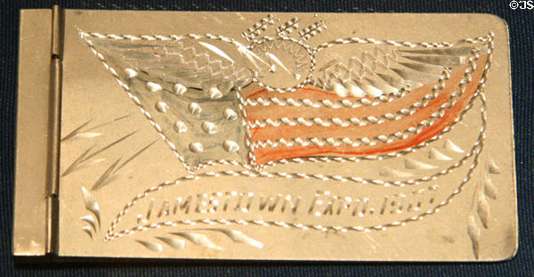 Jamestown Exposition (1907) souvenir notepad cover at Hampton Roads Naval Museum. Norfolk, VA.