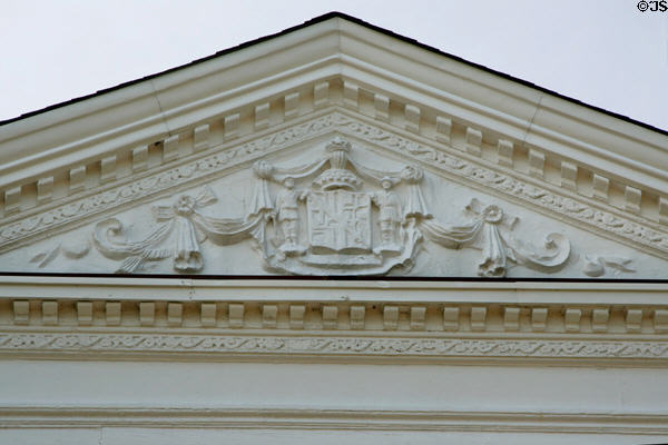 Pediment sculpture of Maryland House for 1907 Jamestown Exposition now used by Naval Station Norfolk. Norfolk, VA.