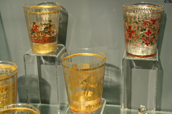 German or Bohemian engraved & gilded drinking glasses (18thC) at Chrysler Museum of Art. Norfolk, VA.