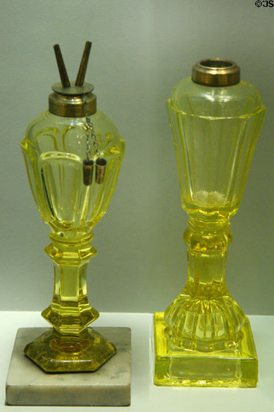 American pressed glass whale oil amps (1845-70) at Chrysler Museum of Art. Norfolk, VA.