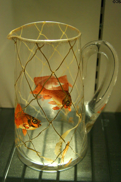 Art glass pitcher with carp in net (c1890) attrib. Mount Washington Glass Co. at Chrysler Museum of Art. Norfolk, VA.
