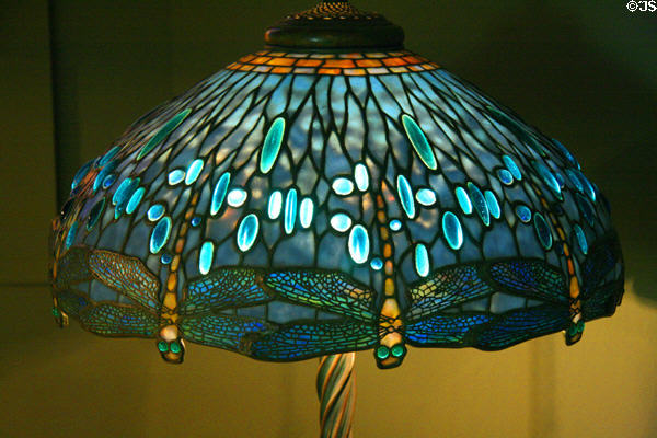 Stained glass Dragonfly Shade on electric lamp (c1910) by Tiffany Studios at Chrysler Museum of Art. Norfolk, VA.