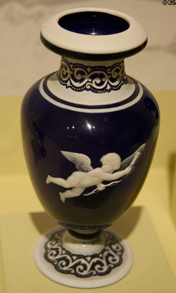 Glass vase with Cupid (c1877-8) by Joseph Locke made by Hodgetts, Richardson & Son (as displayed a Paris World's Exposition of 1878) at Chrysler Museum of Art. Norfolk, VA.