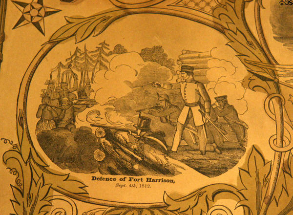 Poster detail of Gen. Zachary Taylor leading defense of Fort Harrison (Sept. 4, 1812). Orange, VA.