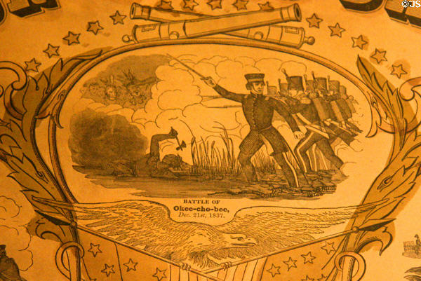 Poster detail of Gen. Zachary Taylor leading Battle of Okee-cho-bee (Dec. 21, 1837). Orange, VA.
