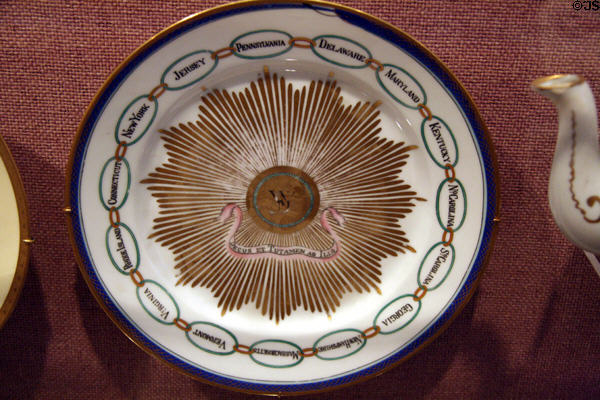 Copy of Chinese export plate (c1795) made for Martha Washington replicated for President & Mrs. Wilson as a wedding gift at Woodrow Wilson Presidential Library. Staunton, VA.