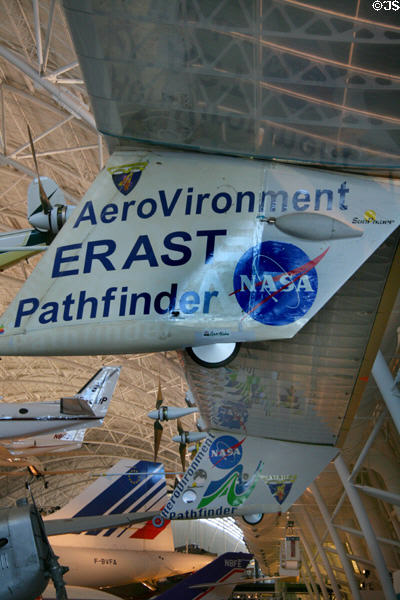 Details of Pathfinder Plus solar-powered, unmanned experimental craft (1990s) at National Air & Space Museum. Chantilly, VA.
