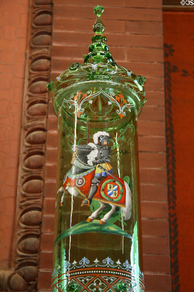 Knight painted on antique German covered glass beaker at Morven Park. Leesburg, VA.