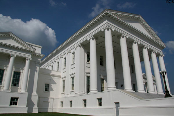 Virginia State Capitol (1785-88) was modeled on the Maison Carrée in Nimes, France. Richmond, VA. Architect: Thomas Jefferson & Charles Clérisseau. On National Register.
