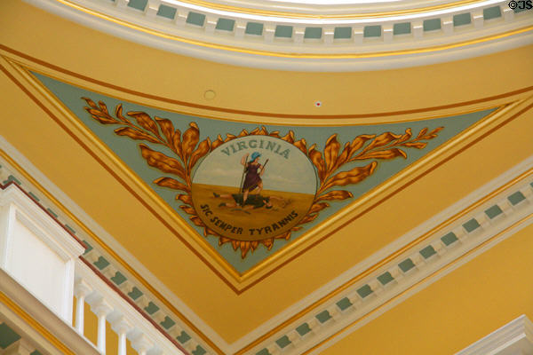 Virginia State Seal in ceiling of Capitol rotunda. Richmond, VA.