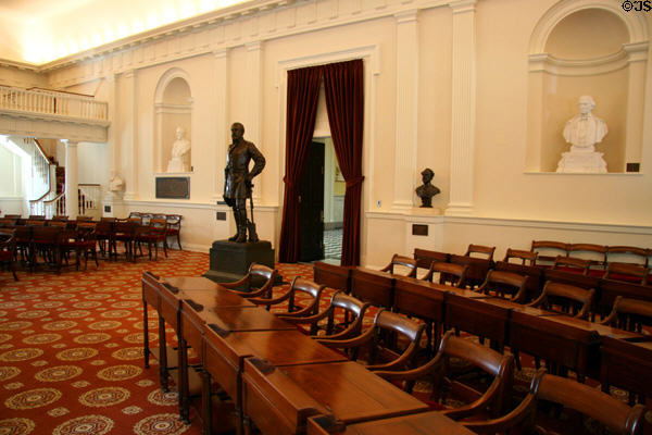 Statues of Virginia notables line Old Hall of the House of Delegates Virginia State Capitol. Richmond, VA.