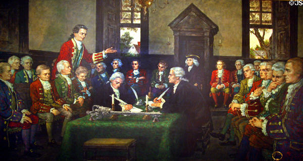 Adoption of Virginia Declaration of Rights in Williamsburg on June 12, 1776, painting by Jack Clifton Virginia State Capitol. Richmond, VA.