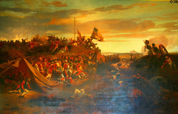 Storming of Yorktown (Oct. 14, 1781) painting (1840) by Louis Eugene Lami at Virginia State Capitol Old Senate Hall. Richmond, VA.