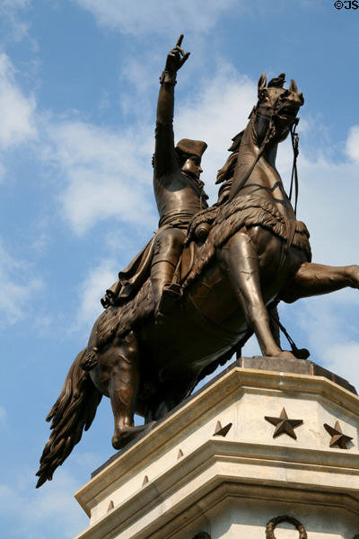 Detail of mounted George Washington on his monument at Virginia State Capitol. Richmond, VA.