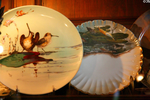 Game plate & fish plate in Haviland's duplicate of President Rutherford B. Hayes China at Maymont Mansion. Richmond, VA.