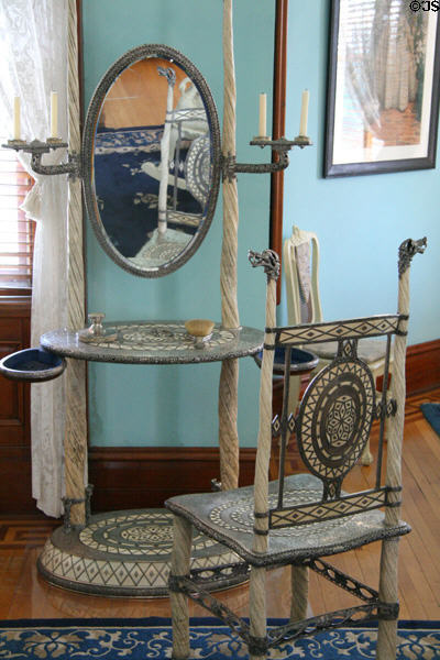 Narwhal tusk silver dressing table & chair in Nordic style by Tiffany & Co. said to have been exhibited at St. Louis Worlds Fair (1903) at Maymont Mansion. Richmond, VA.