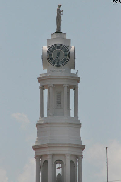 Courthouse Clock Tower with Lady of Justice sculpture often struck by shells during Siege of Petersburg. Petersburg, VA.