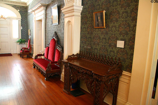 Carved furniture of central hall of Centre Hill house museum. Petersburg, VA.