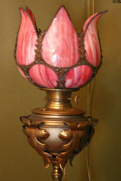 Lamp with glass tulip-shaped shade at Centre Hill. Petersburg, VA.