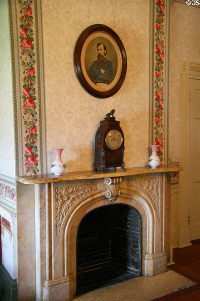 Fireplace with portrait of CSA soldier at Centre Hill. Petersburg, VA.