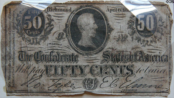 Confederate fifty cent banknote issue at Richmond at Siege Museum. Petersburg, VA.