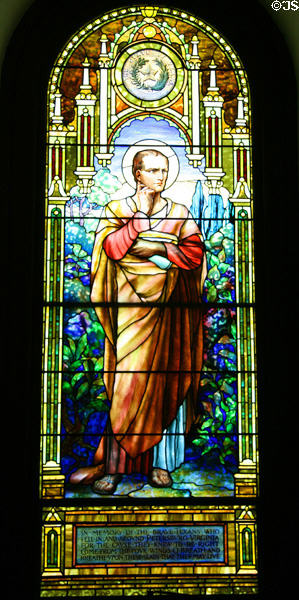 St Luke stained glass for Texas by Louis Comfort Tiffany at Blandford Church. Petersburg, VA.