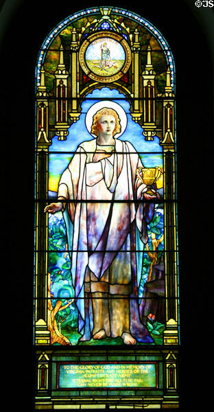 St John (the Evangelist) stained glass for Virginia by Louis Comfort Tiffany at Blandford Church. Petersburg, VA.