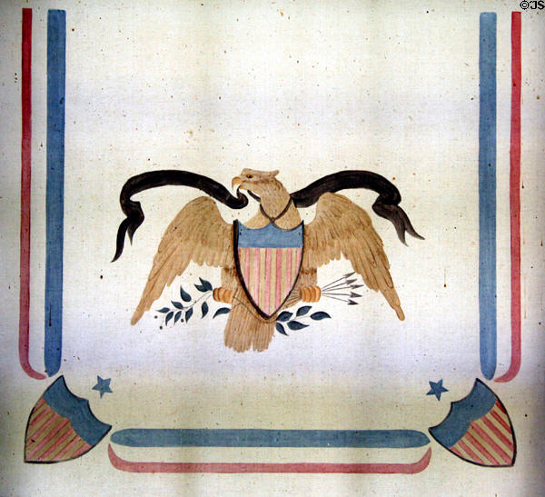 Shade with painted eagle in U.S. Grant's HQ cabin at Hopewell. Hopewell, VA.