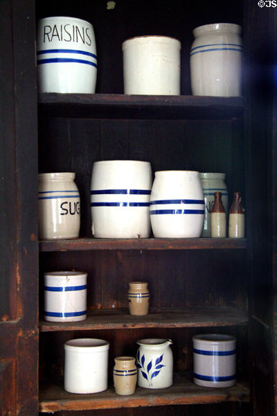 Eppes house stoneware storage in kitchen. Hopewell, VA.