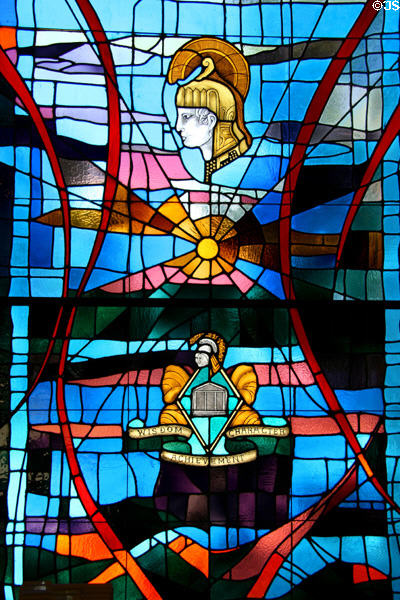 U.S. Army seal on stained glass window (2001) by Llorens Glass Studio at U.S. Army Women's Museum. Petersburg, VA.