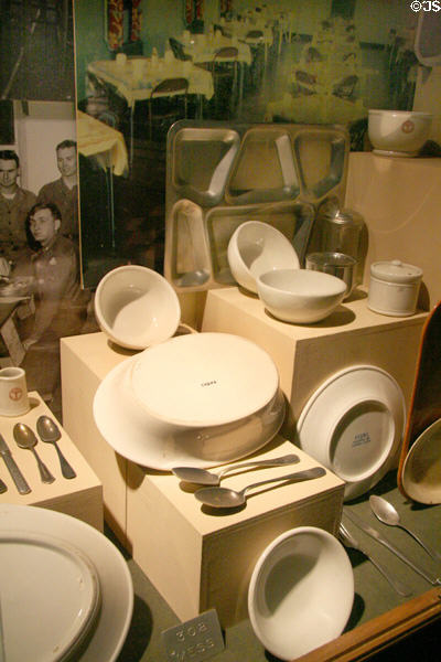 Army serving dishes from (1870-present) at U.S. Army Quartermaster Museum. Petersburg, VA.