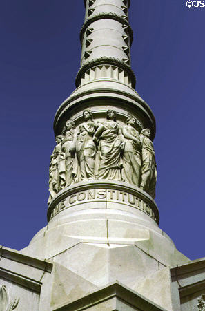 Detail of Victory Monument in Yorktown celebrating American Revolution. Yorktown, VA.