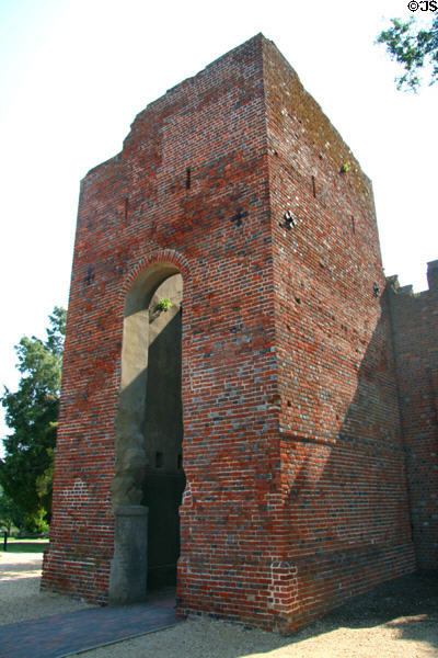 Tower remaining from fifth Jamestown Church (1676) abandoned in 1750s at Jamestown Colonial National Park. Jamestown, VA.