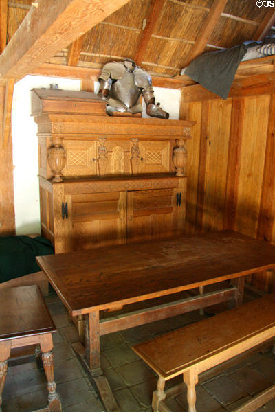 Sideboard & table inside governor's house in Fort James at Jamestown Settlement. Jamestown, VA.
